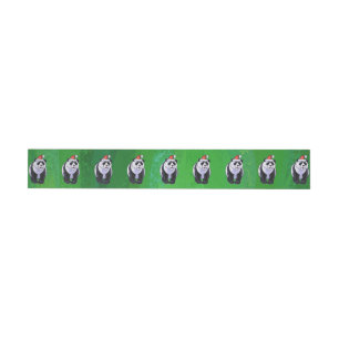 Cute Panda Bear in Santa Hat on Green Wraparound Address Label