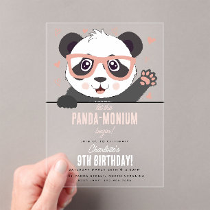 Cute Panda Bear Kawaii Girl Birthday Party Acrylic Invitations