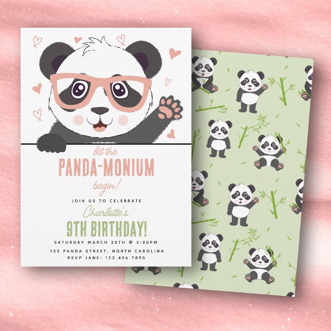 Cute Panda Bear Kawaii Girl Birthday Party Invitation (Cute Panda Bear Kawaii Girl Birthday Party Invitation)