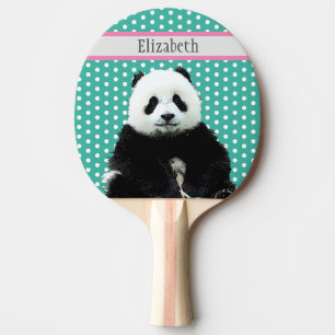Cute Panda Bear Kids Blue Name Animal Ping Pong Paddle