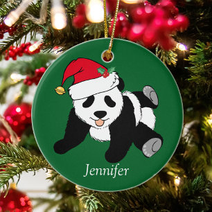 Cute Panda Bear Kids Monogram Christmas Ceramic Tree Decoration
