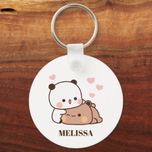 Cute Panda Bear Love Monogram Key Ring