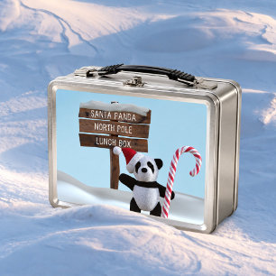 Cute Panda Bear North Pole Kids Metal Lunch Box