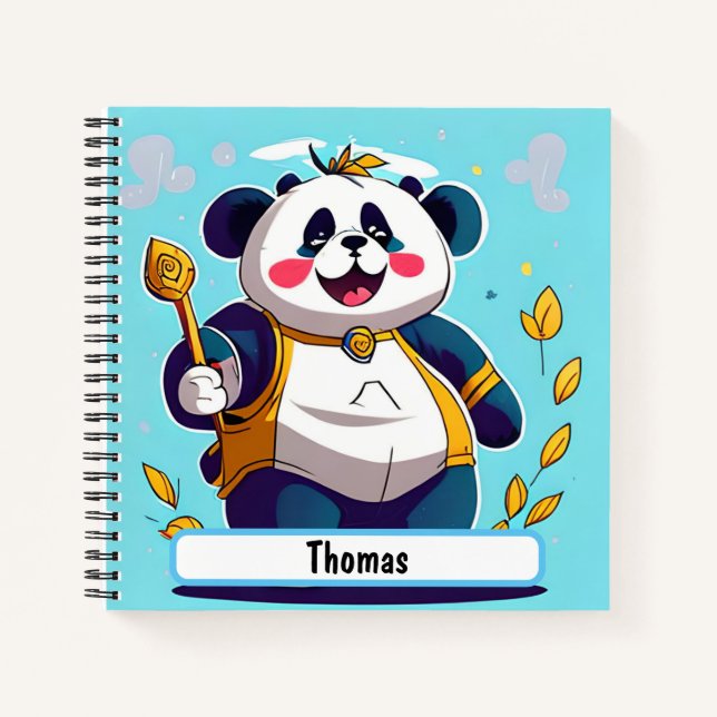 Cute Panda Bear Notebook With Custom Nametag  (Front)
