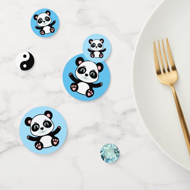 Cute panda bear on Columbia blue Confetti (Group)