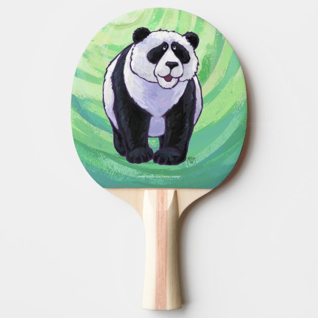 Cute Panda Bear on Green Ping Pong Paddle (Front)
