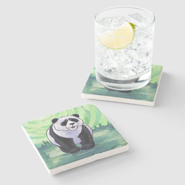 Cute Panda Bear on Green Stone Coaster (Side)
