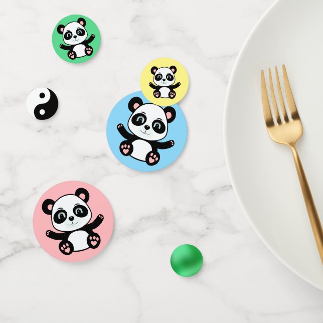 Cute panda bear on multicolored confetti (Group)