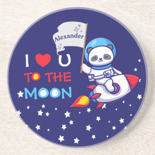Cute Panda Bear On Rocket Ship Kids Personalised Coaster