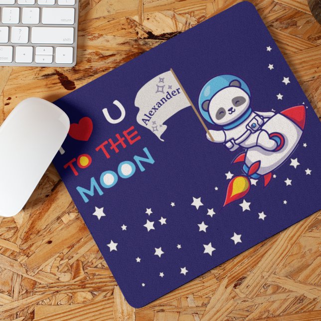 Cute Panda Bear On Rocket Ship Kids Personalised Mouse Pad (Creator Uploaded)