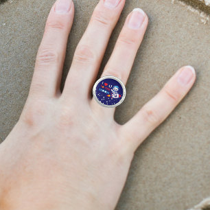 Cute Panda Bear On Rocket Ship Kids Personalized Ring