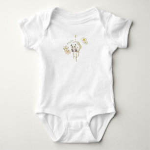 Cute Panda Bear on Swing Floral Name Baby Bodysuit