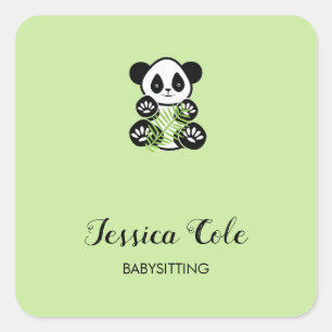 Cute panda bear pale green square sticker