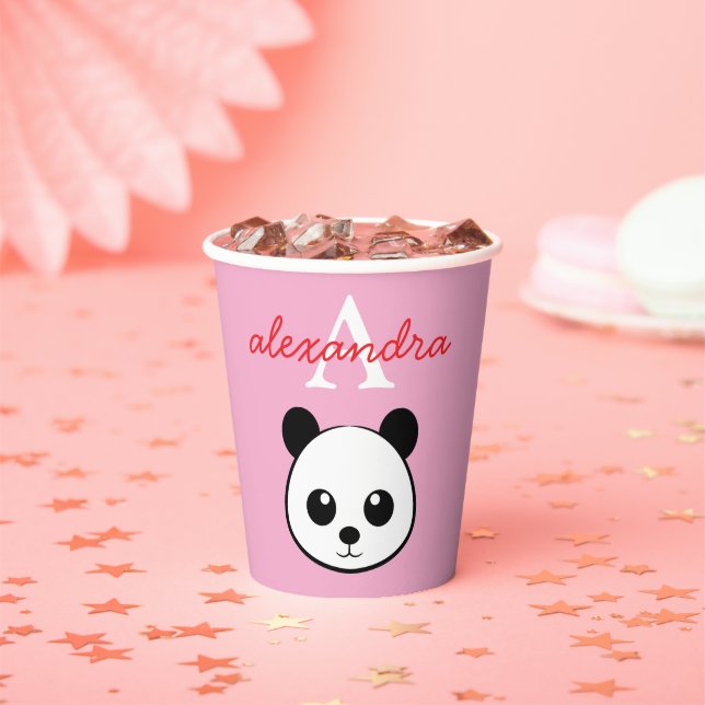 Cute Panda Bear Paper Cups – Personalized Monogram (Insitu)