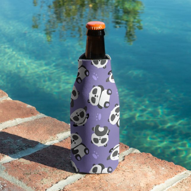 Cute panda bear paw blue background bottle cooler (In Situ Pool)