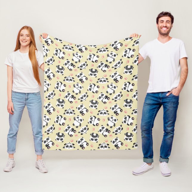 Cute panda bear paw cream background fleece blanket (In Situ)