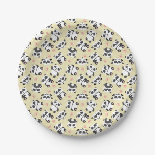 Cute panda bear paw cream background paper plate