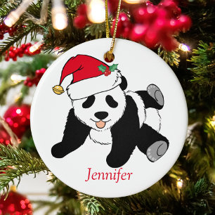 Cute Panda Bear Personalised Kids Christmas Ceramic Tree Decoration