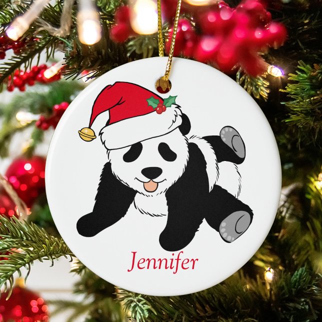 Cute Panda Bear Personalised Kids Christmas Ceramic Tree Decoration (Creator Uploaded)