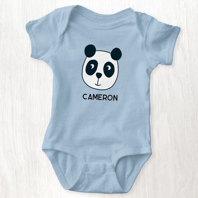 Cute Panda Bear Personalised Name Baby Bodysuit (Cute personalized custom name panda baby bodysuit)