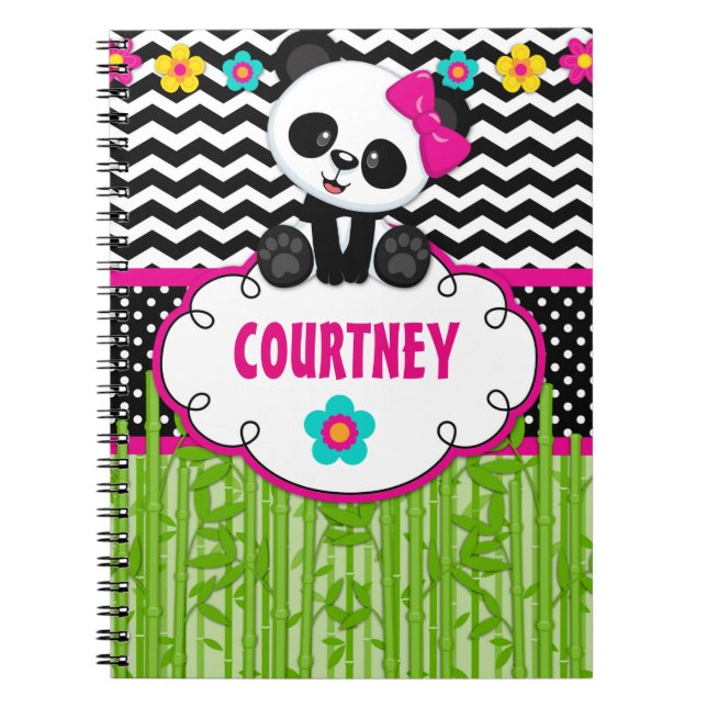Cute Panda Bear Personalised Name Notebook Journal (Front)