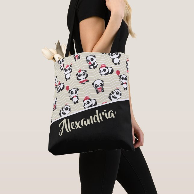 Cute Panda Bear Personalised Patterned Tote Bag (Close Up)