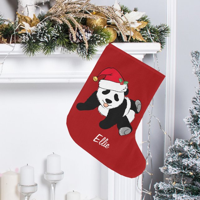 Cute Panda Bear Personalised Red Kids Large Christmas Stocking (Creator Uploaded)