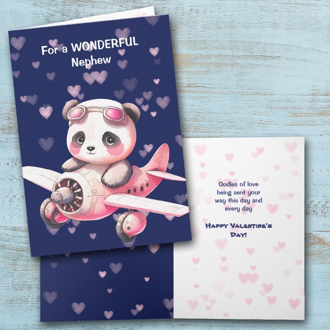 Cute Panda Bear Pilot Nephew Valentine Card (Creator Uploaded)