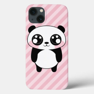 Cute Panda Bear Pink Stripes Background iPhone 13 Case