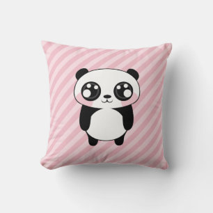 Cute Panda Bear Pink Stripes Background Cushion