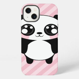 Cute Panda Bear Pink Stripes Background iPhone 13 Case