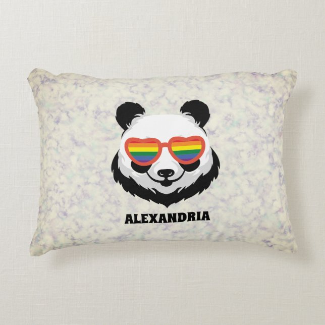 Cute Panda Bear | Rainbow | LGBTQ Decorative Cushion (Front)