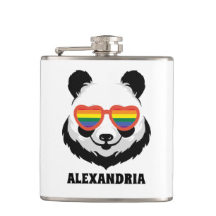 Cute Panda Bear Rainbow LGBTQ Hip Flask