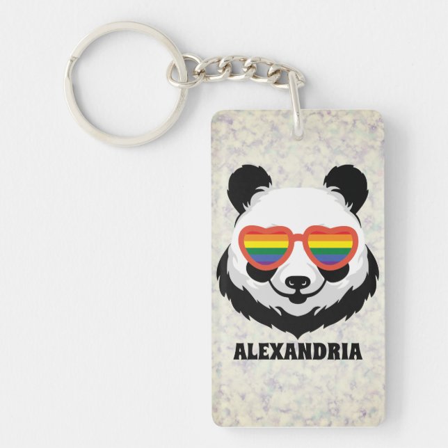 Cute Panda Bear | Rainbow | LGBTQ Key Ring (Front)