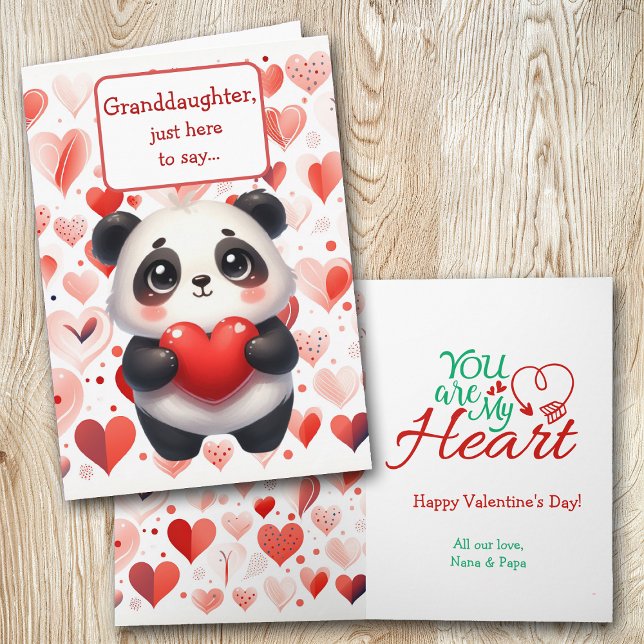 Cute Panda Bear Red Heart Granddaughter Valentine Holiday Card (Creator Uploaded)