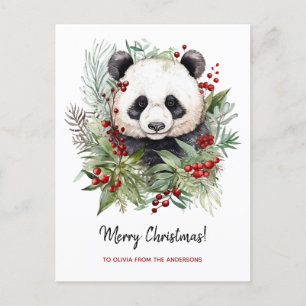 Cute Panda Bear Rustic Christmas botanicals Holiday Postcard