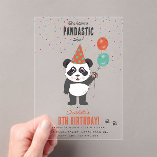 Cute Panda Bear Theme Kawaii Kids Birthday Party Acrylic Invitations