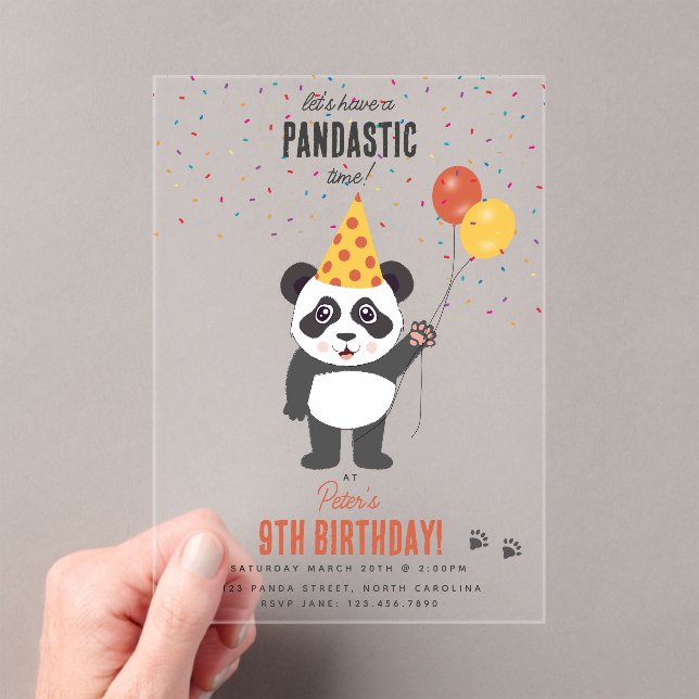 Cute Panda Bear Theme Kawaii Kids Birthday Party Acrylic Invitations (Insitu (Handheld))