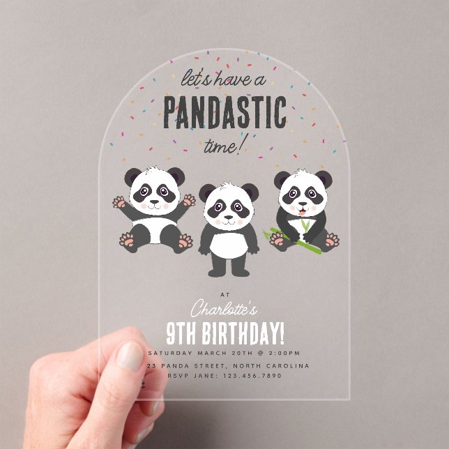 Cute Panda Bear Theme Kawaii Kids Birthday Party Acrylic Invitations (Insitu (Handheld))