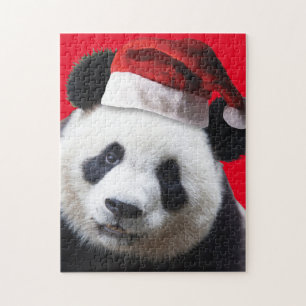 Cute Panda Bear wearing a Santa Claus hat Jigsaw Puzzle