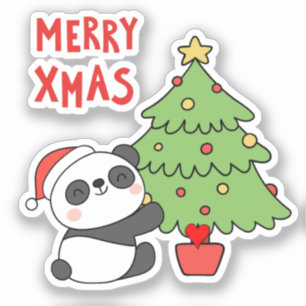 Cute Panda Bear With Christmas Tree