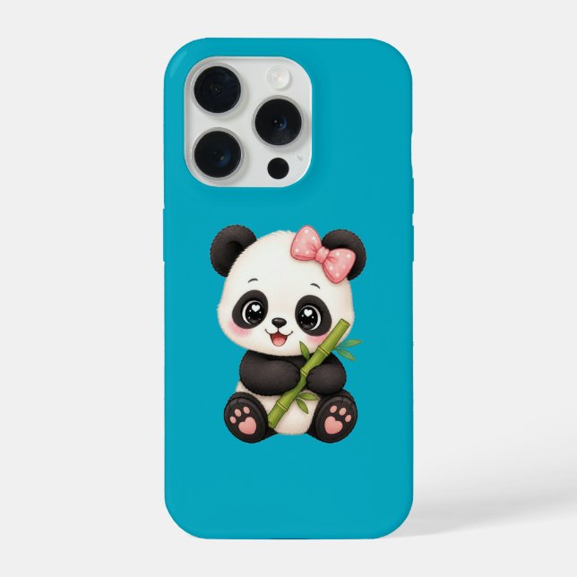 Cute Panda Bear with Pink Bow & Bamboo Phone Case (Back)