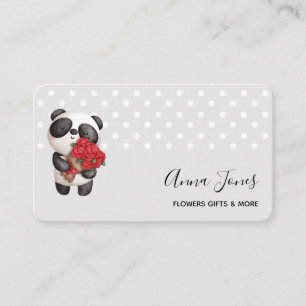 Cute Panda Bear with Rose Bouquet Business Card