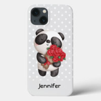 Cute Panda Bear with Rose Bouquet