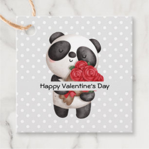 Cute Panda Bear with Rose Bouquet Favour Tags