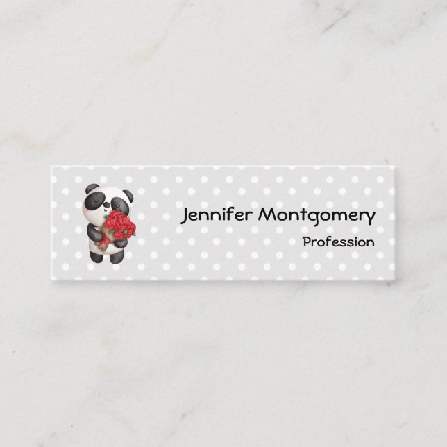 Cute Panda Bear with Rose Bouquet Mini Business Card (Front)