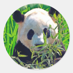 Cute Panda Bear with tasty Bamboo Leaves Classic Round Sticker