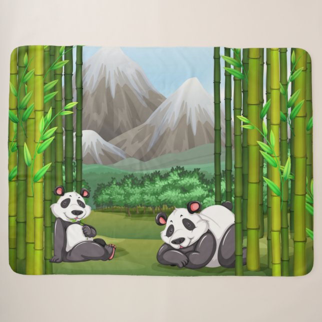 Cute Panda Bears and Bamboo Sherpa Blanket (Front (Horizontal))