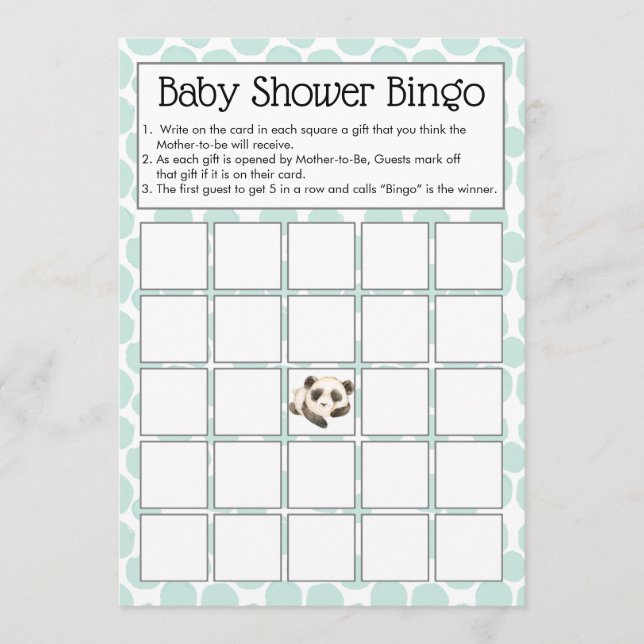 Cute Panda Bears Baby Shower Bingo Game Invitation (Front)