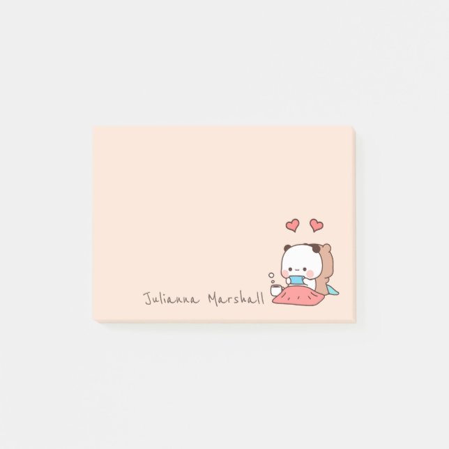 Cute Panda bears couple, kawaii  Cartoon Name Post-it Notes (Front)